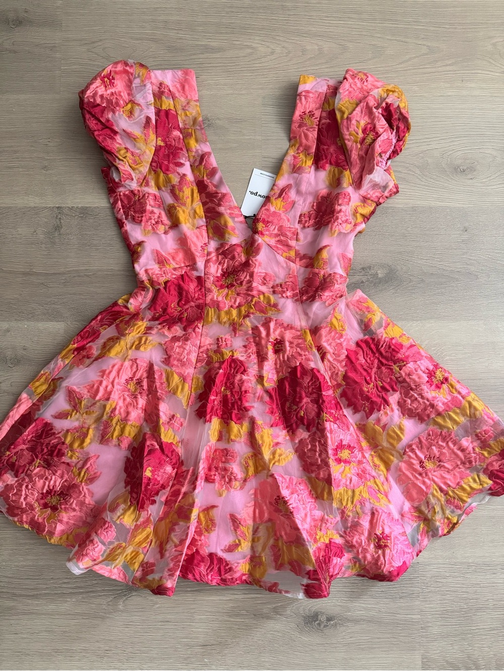 Showpo Pink Dress with Yellow and Deep Pink Floral Embroidery